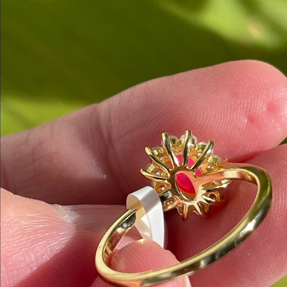 NWT Natural Pink Opal with CZ Accent Ring 18k YG Plated over 925 Silver Size 8